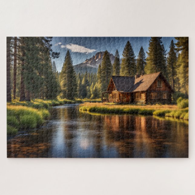 Cabin in a Pine Forest Jigsaw Puzzle (Horizontal)
