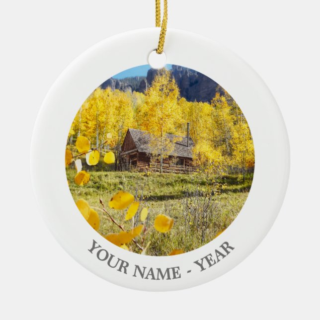 Cabin in Aspens Ceramic Ornament (Front)