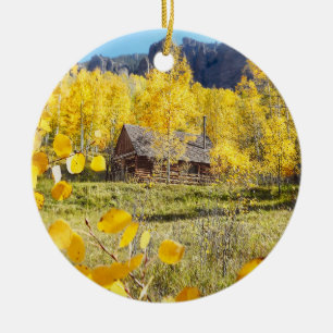 Cabin in Aspens Ceramic Ornament