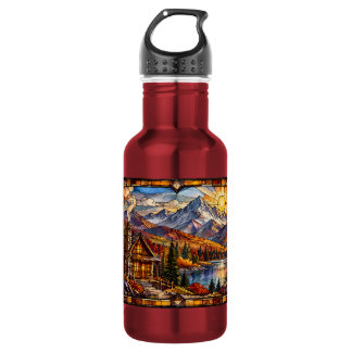 Cabin in Autumnal Mountain Landscape Stainless Steel Water Bottle