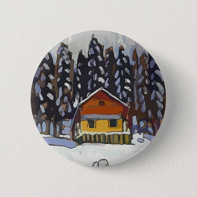 Cabin In Snow Button (Front)