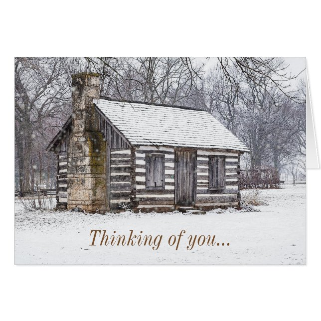 Cabin In The Snow Thinking Of You Card (Front Horizontal)
