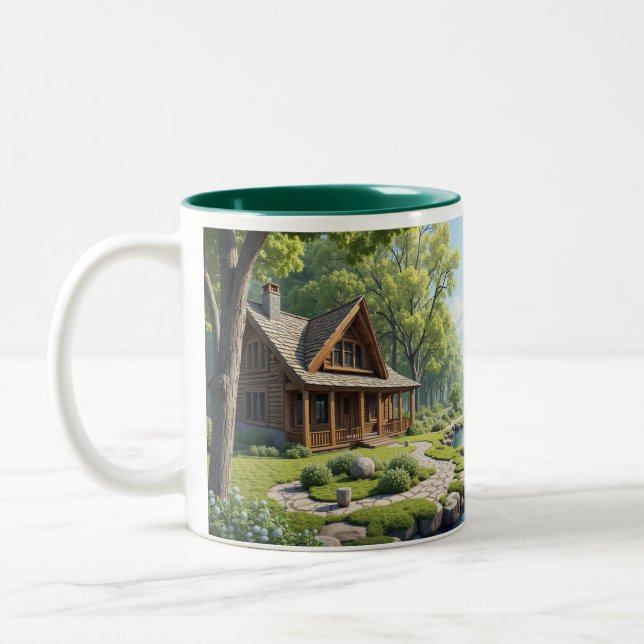 Cabin in the woods Two-Tone coffee mug (Left)