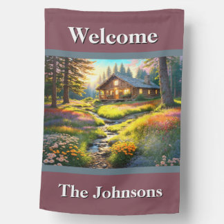 Cabin in Woods Welcome House Flag