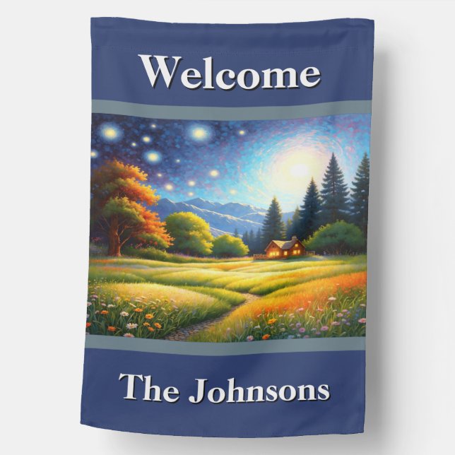 Cabin in Woods Welcome House Flag (Front)