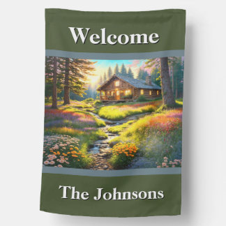 Cabin in Woods Welcome House Flag