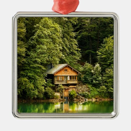 Cabin Lake House Metal Ornament