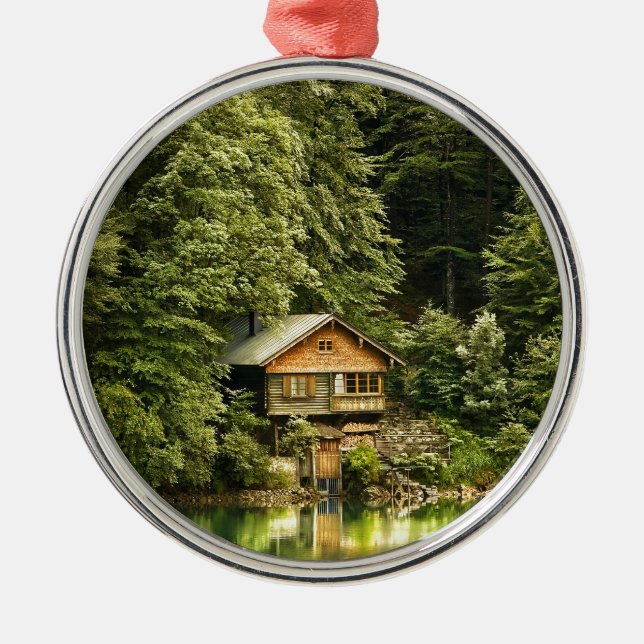 Cabin Lake House Metal Ornament (Front)