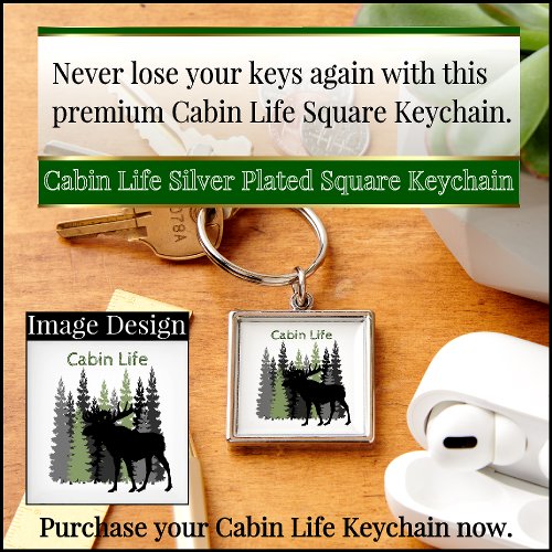 Cabin Life Silver Plated Square Keychain