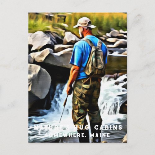 Cabin Man Sun Fishing Stream Maine AP49  Postcard