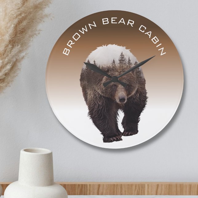Cabin Mountain Home Decor Brown Bear Large Clock (Creator Uploaded)