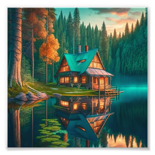 Cabin on a lake photo print