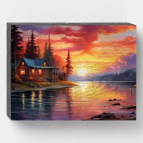 Cabin on a Lake Wood Box Sign