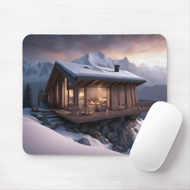 Cabin On a Mountain Slope Mouse Pad (With Mouse)
