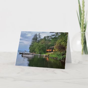 Cabin On The Lake Holiday Card by llaureti at Zazzle