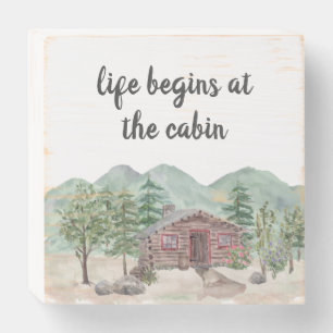 Cabin Pine Tree Mountains Snow Welcome Sign