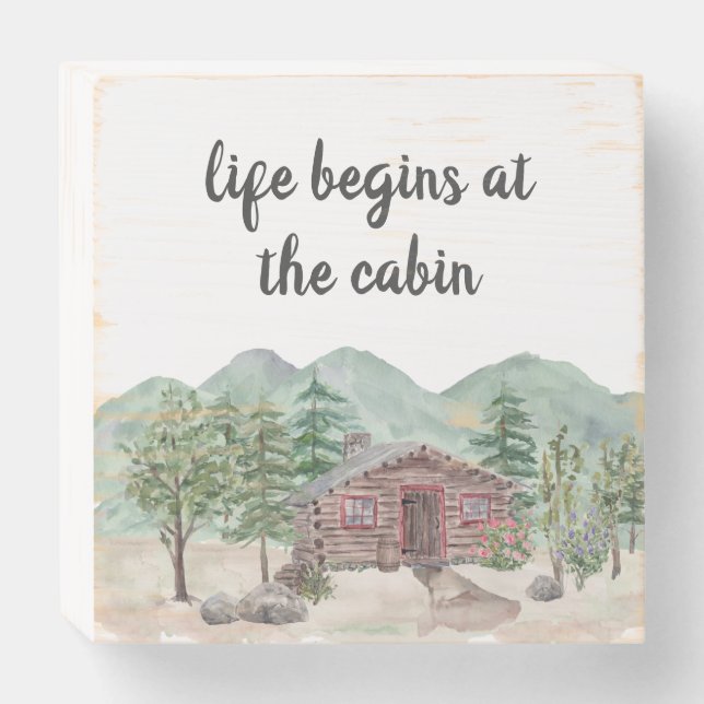 Cabin Pine Tree Mountains Snow Welcome Sign (Front Horizontal)