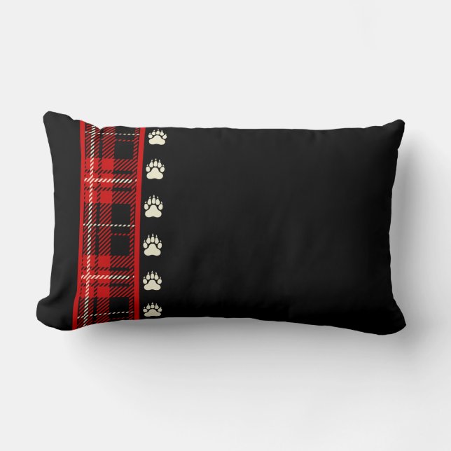 Cabin Red Plaid Bear Paw Print Lumbar Pillow (Front)