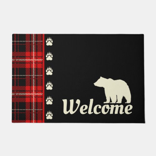 Cabin Red Plaid Bear Welcome Doormat