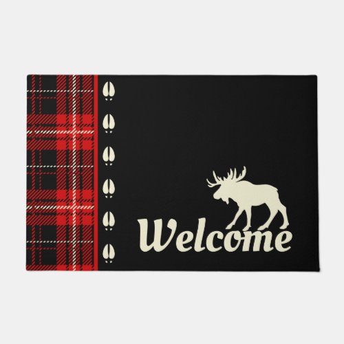 Cabin Red Plaid Moose Welcome Doormat