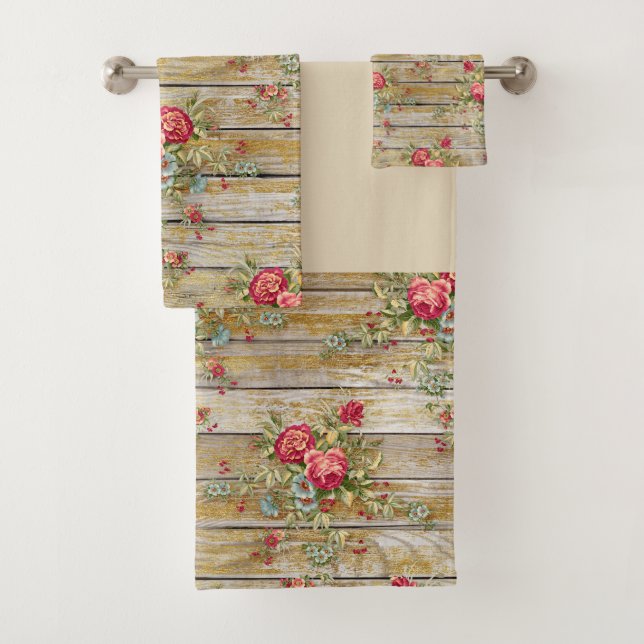 Cabin Red Rose Flower Floral Shabby Chic Towel (Insitu)