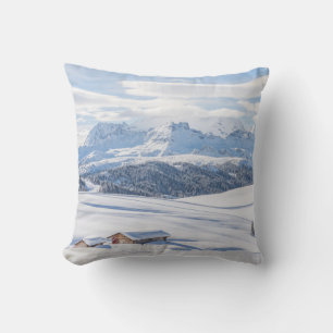 Cabin Retreat Snowscape Dolomites Throw Pillow