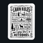 Cabin Rules Black and White Magnet<br><div class="desc">A list of cabin rules in a beautifully illustrated format.</div>