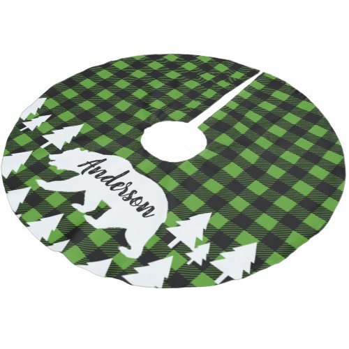 Cabin Rustic Bear Buffalo Check Plaid Family Name Brushed Polyester Tree Skirt