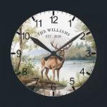 Cabin Rustic Deer Personalized Mountain Round Clock<br><div class="desc">Cabin Rustic Deer Personalized Mountain Round Clock</div>