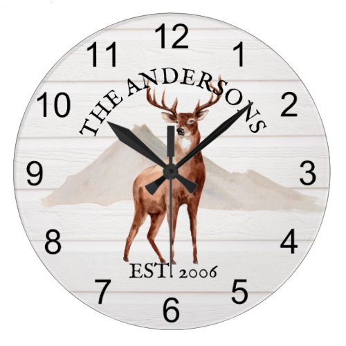Cabin Rustic Deer  wood Personalized Mountain Large Clock