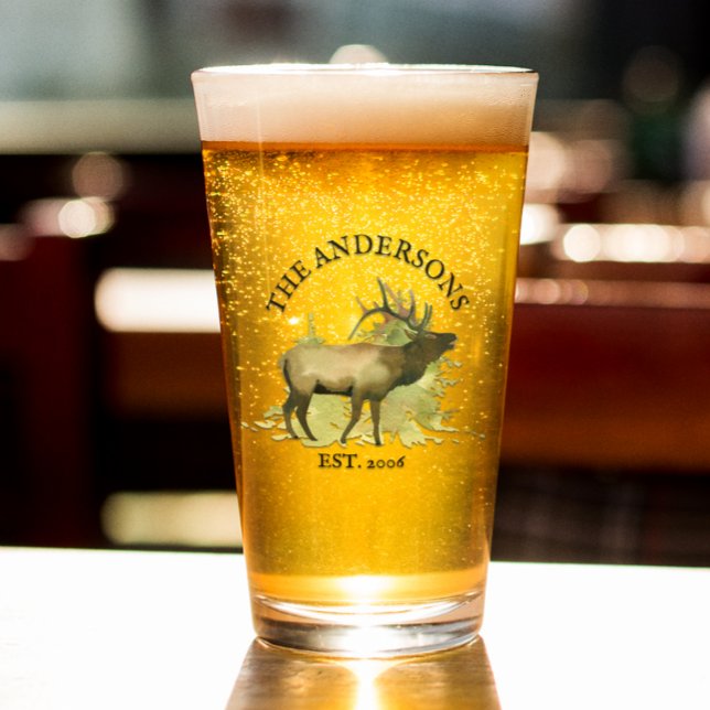 Cabin Rustic Elk wood Personalized Mountain Cabin Glass (Creator Uploaded)