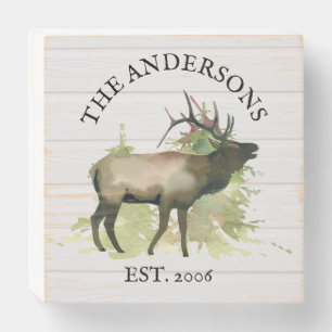 Cabin Rustic Elk wood Personalized Mountain Wooden Box Sign