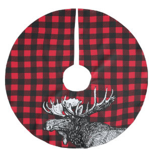 Cabin Rustic Moose Red and Black Plaid Brushed Polyester Tree Skirt