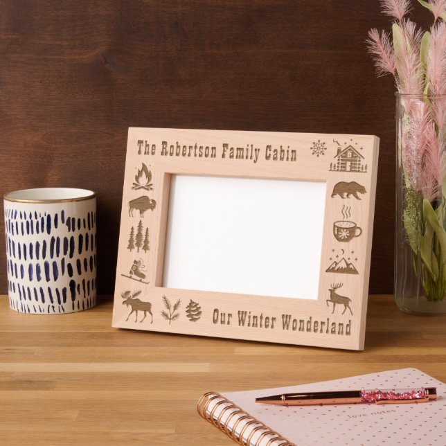 Cabin Rustic Our Winter Wonderland Custom Name 5x7 Engraved Frames (Left)