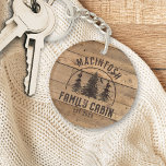 Cabin Rustic Wood Family Name Personalized Keychain<br><div class="desc">Rustic wood and forest trees design personalized with your NAME and FAMILY CABIN,  including the year established date or other text. Contact the designer via Zazzle Chat or makeitaboutyoustore@gmail.com if you'd like a design modified or on another product.</div>