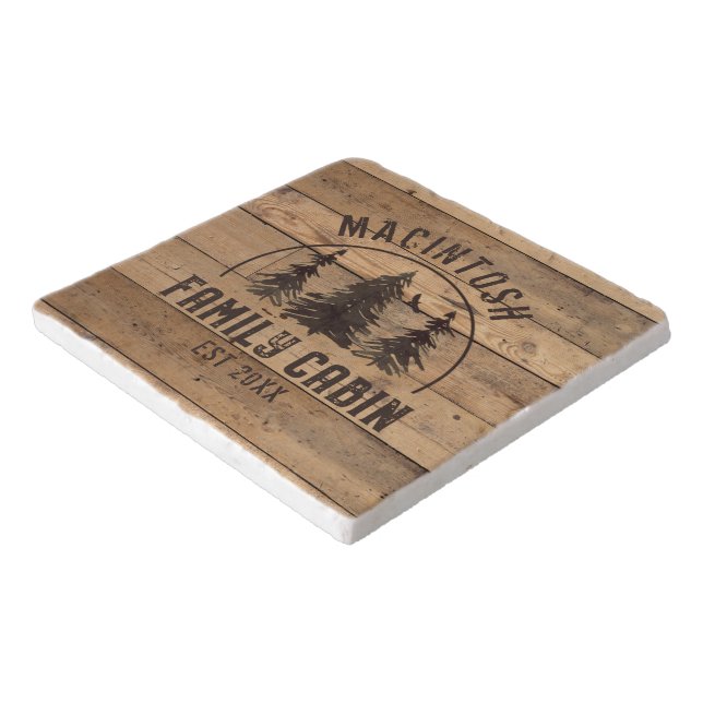Cabin Rustic Wood Family Name Trivet (Corner)