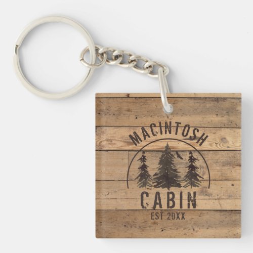 Cabin Rustic Wood Photo Personalized Keychain
