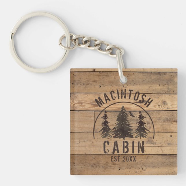 Cabin Rustic Wood Photo Personalized Keychain (Front)