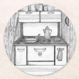 Cabin Stove Round Paper Coaster