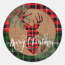 Cabin Style - A Plaid Deer Head on Burlap & Plaid