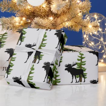 Cabin Style Moose And Pine Tree Pattern  Wrapping Paper by Susang6 at Zazzle