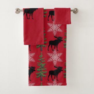 Cabin Style Moose Pine Tree Snowflake Christmas 