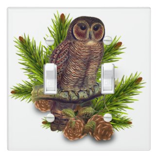 Cabin Style Owl and Pine Cone Light Switch Cover