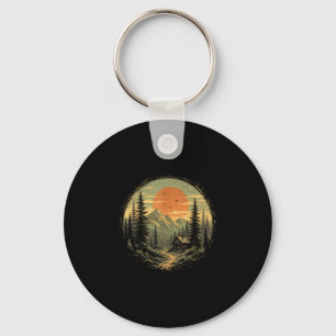Cabin sunset mountain forest wilderness nature keychain