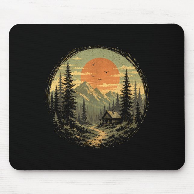 Cabin sunset mountain forest wilderness nature mouse pad (Front)