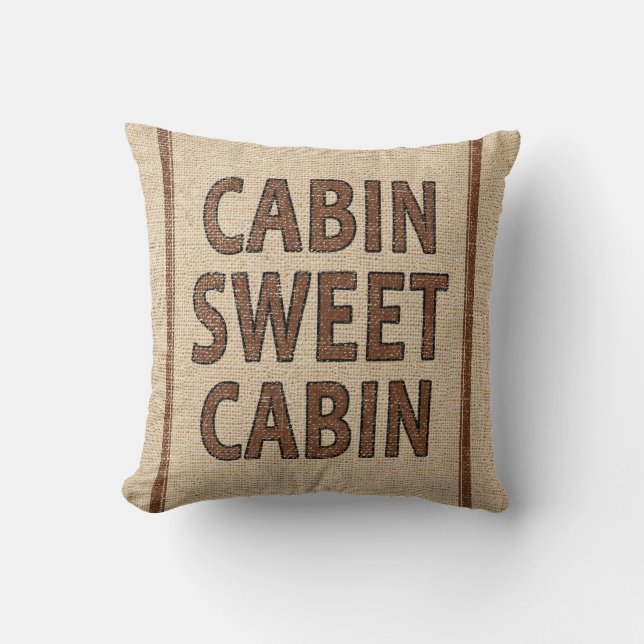 Cabin Sweet Cabin on Flour Sack Throw Pillow (Front)