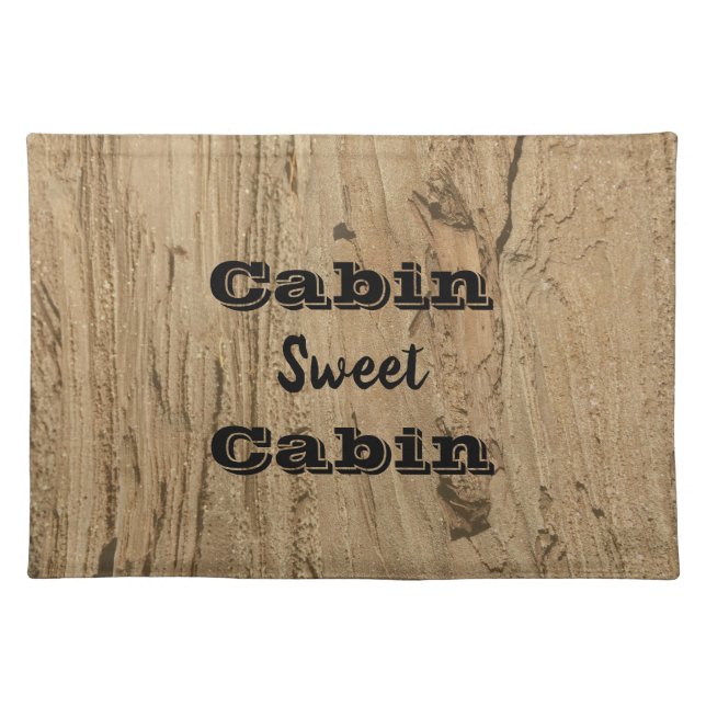 Cabin Sweet Cabin Rustic Woodgrain Photo Striped Cloth Placemat (Front)