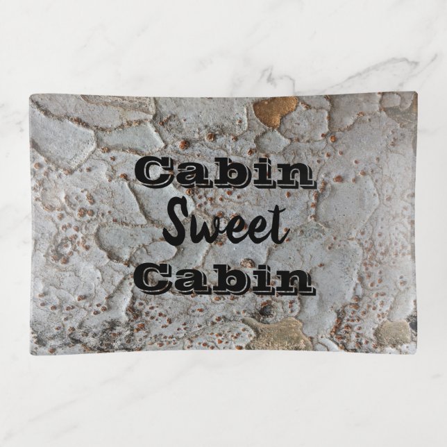 Cabin Sweet Cabin Tree Bark Photo Rustic Nature Trinket Tray (Front)