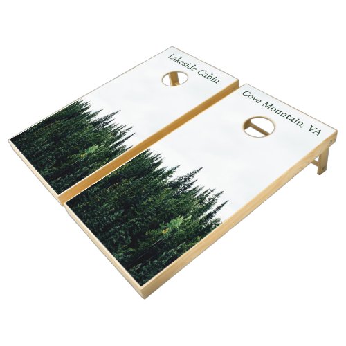 Cabin Trees Green Custom Airbnb Vacation Rental Cornhole Set