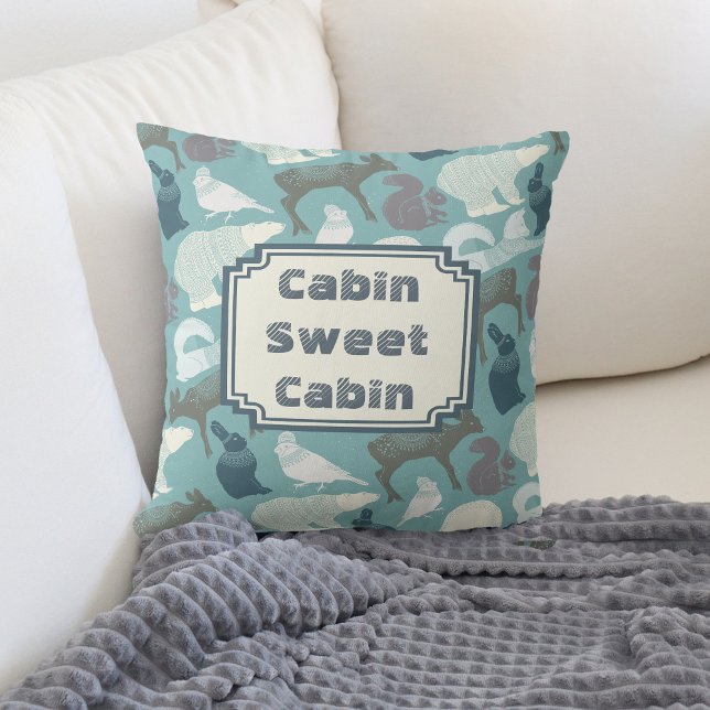 Cabin Winter Forest Animals Pattern Throw Pillow (Creator Uploaded)
